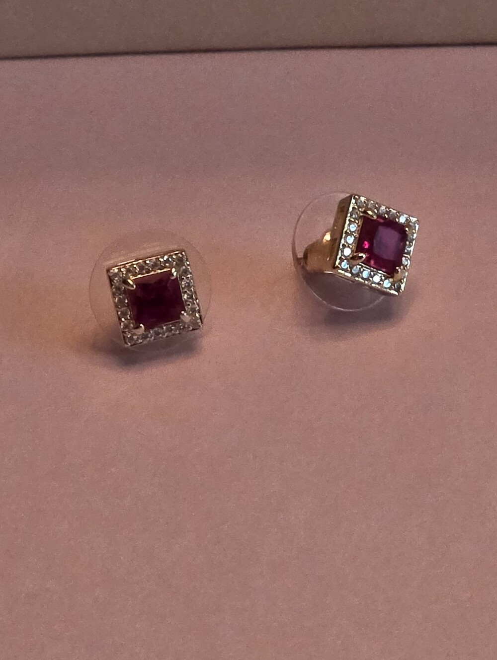 Gold Stud Earrings with Red Center Stones